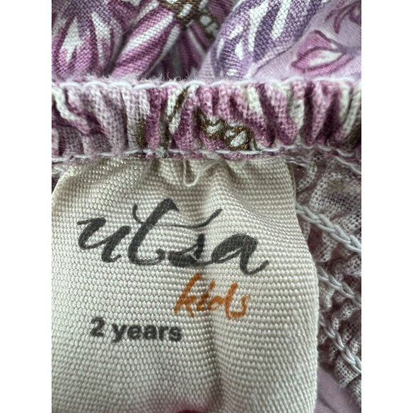 Utsa Kids 2Y Purple Floral Ruffle Dress Smocked Cottagecore Prairie Cotton Blend - Picture 3 of 8